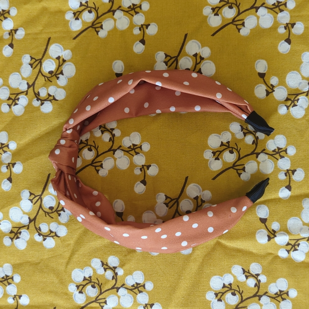 Torrid Twisted Headband Orange with White Polka Dots